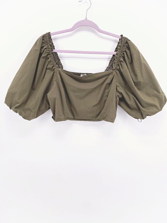 Jason Wu Tops - Jason Wu Puff Sleeve Smocked Crop Top